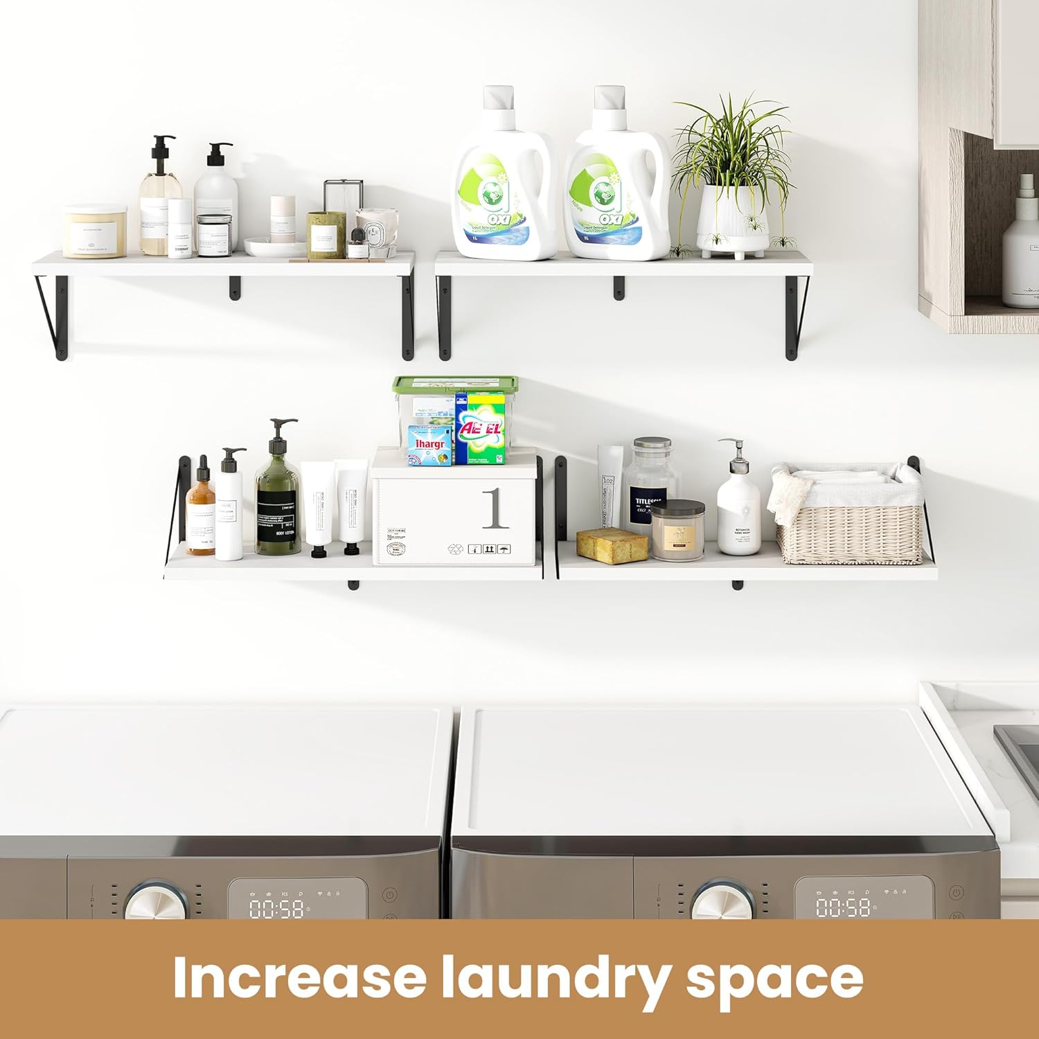 Heimlove 24 Inches White Floating Shelves,8 Inches Deep Wall Bookshelf Mounted Display&Storage Wood