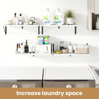 Heimlove 24 Inches White Floating Shelves,8 Inches Deep Wall Bookshelf Mounted Display&Storage Wood