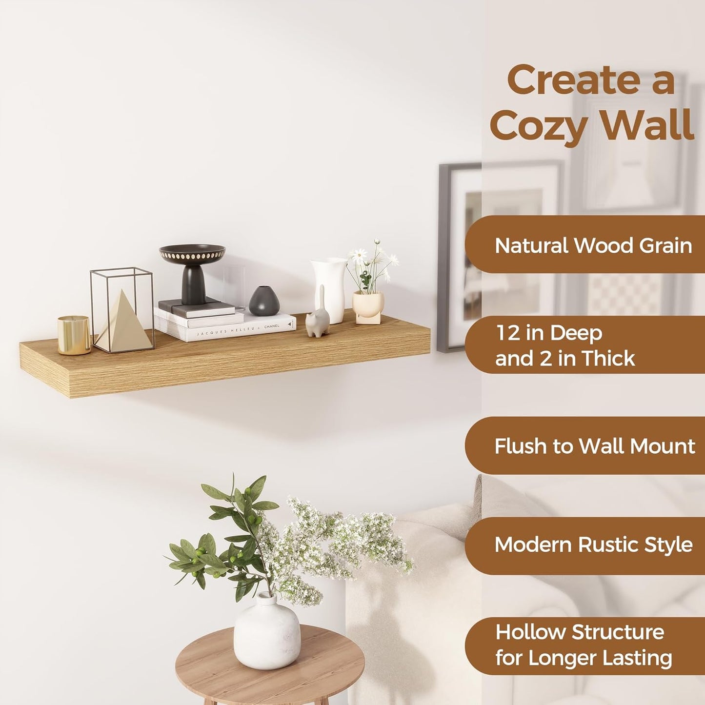 30 Inch Floating Shelves, 12 Inch Deep Floating Shelves for Wall, Rustic Wood 30 x 12 Shelves for