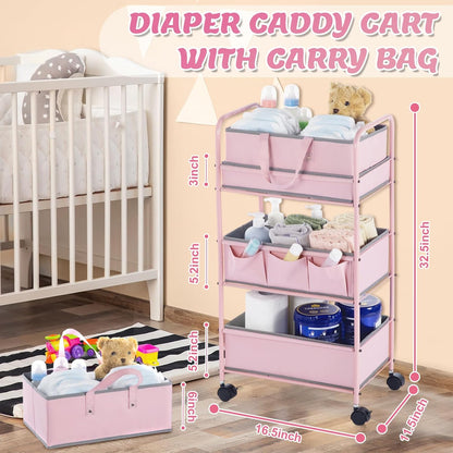 Honeydak 2in1 Baby Diaper Caddy Organizer Cart 3 Tier Large Capacity Metal Utility Bedside Rolling