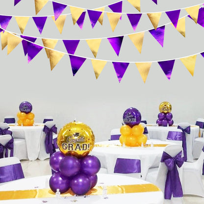 Purple and Gold Party Decorations Metallic Fabric Triangle Pennant Banner Flag Bunting Garland for