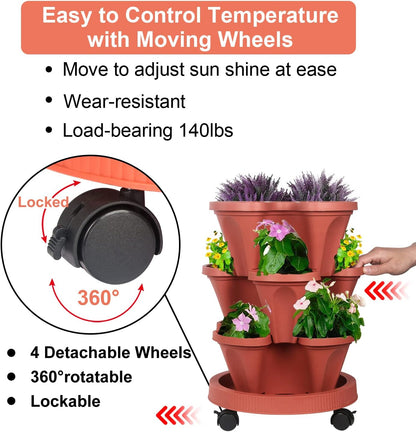DUNCHATY Stackable Planters 3 Tier Vertical Garden Planting Tower Planters Strawberry, Herb
