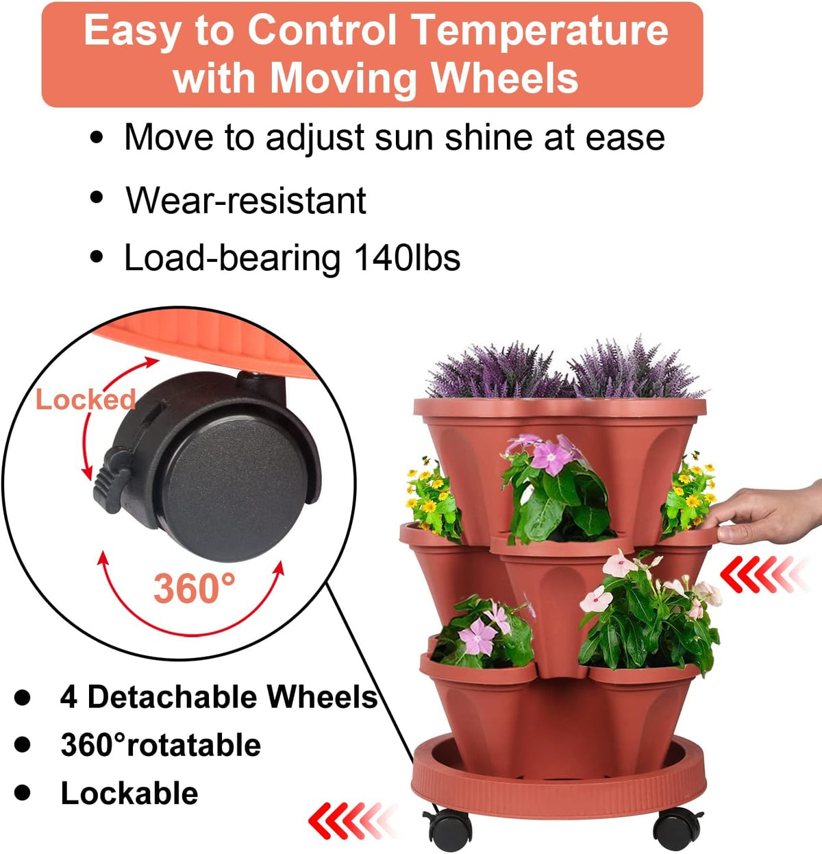 DUNCHATY Stackable Planters 3 Tier Vertical Garden Planting Tower Planters Strawberry, Herb