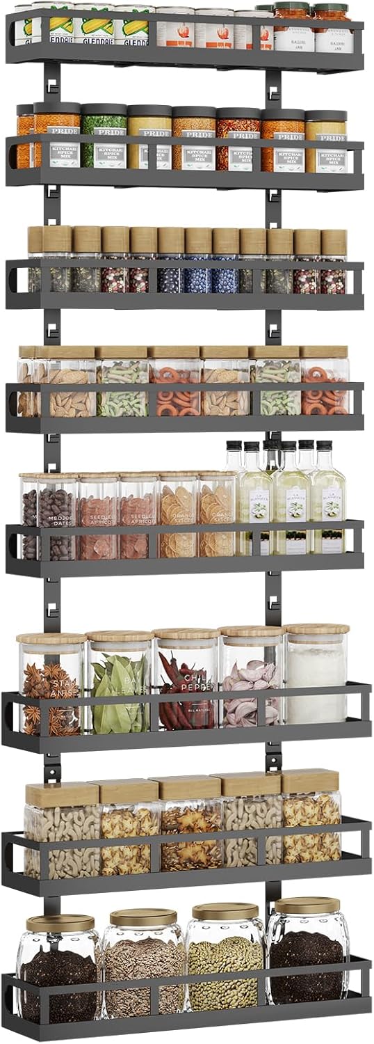 X-cosrack 8-Tier Adjustable Spice Rack – Wall-Mounted Space-Saving Organizer with Mixed Baskets