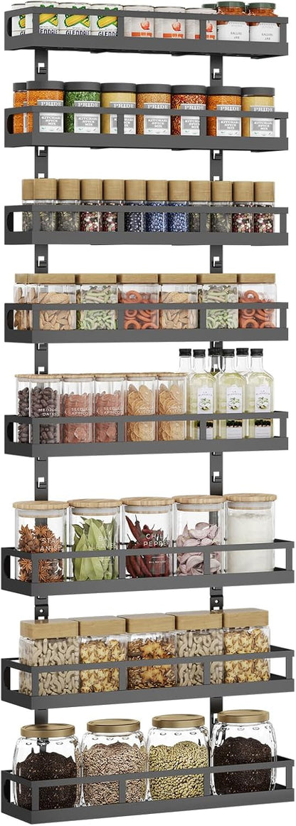 X-cosrack 8-Tier Adjustable Spice Rack – Wall-Mounted Space-Saving Organizer with Mixed Baskets