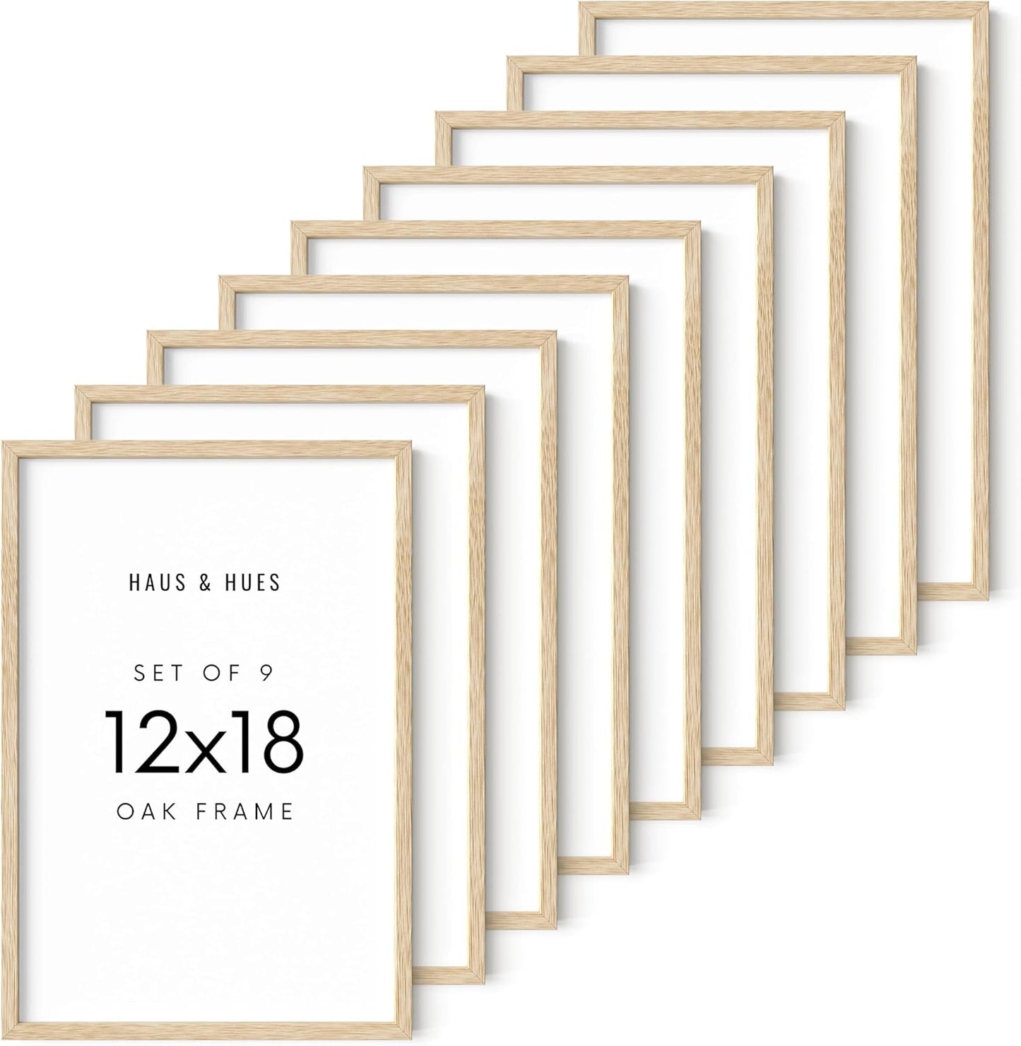 HAUS AND HUES 12 by 18 Picture Frame Set of 9-12 x 18 Poster Frame, 18x12 Light Wood Frame, 12x18