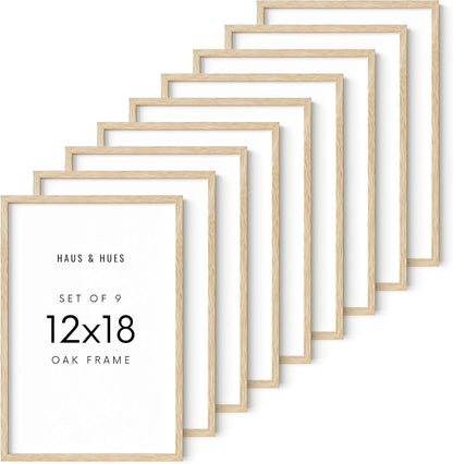 HAUS AND HUES 12 by 18 Picture Frame Set of 9-12 x 18 Poster Frame, 18x12 Light Wood Frame, 12x18