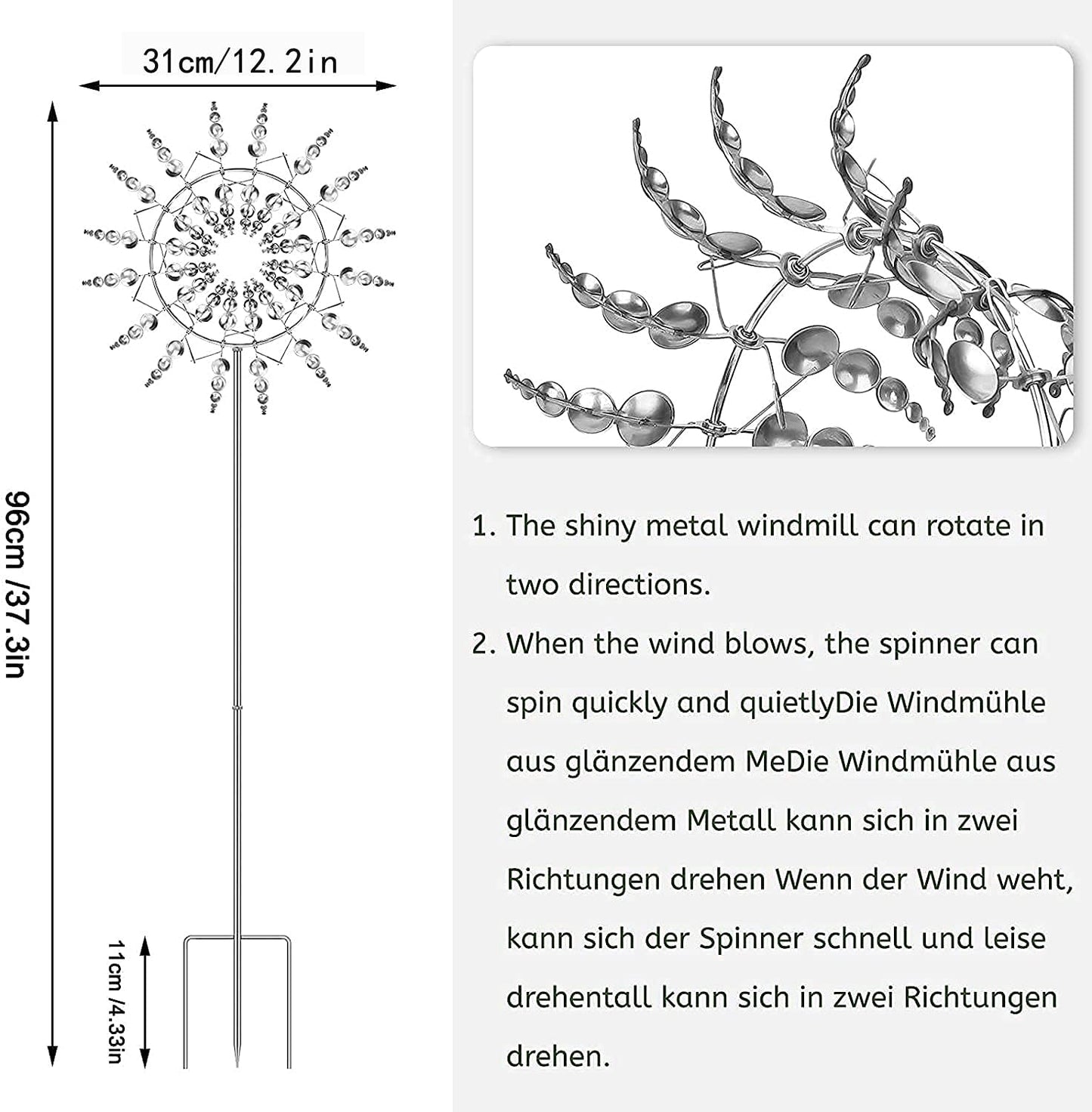 Unique and Magical Metal Windmill, 3D Wind Powered Kinetic Sculpture, Metal Wind Spinner Solar