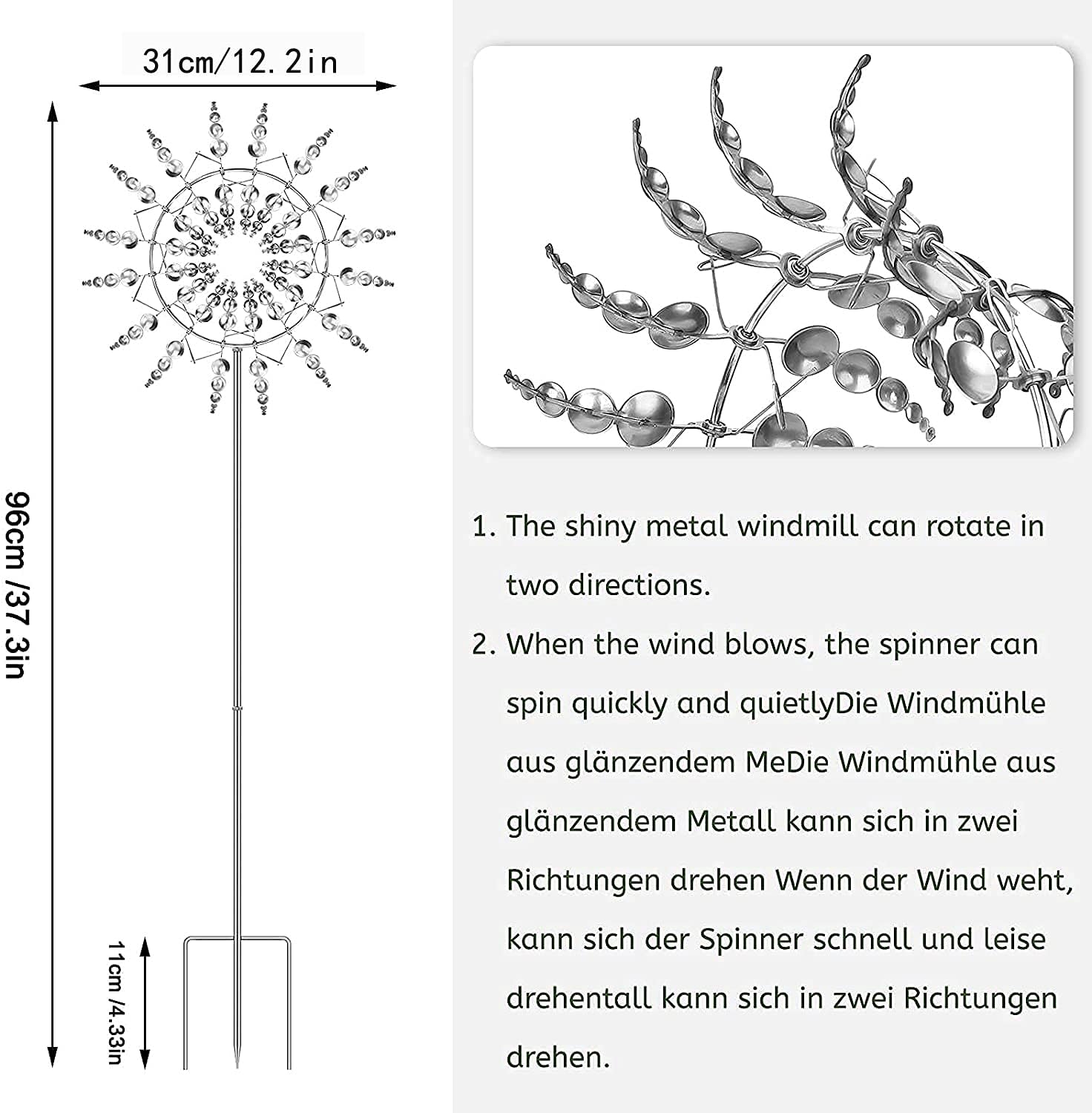 Unique and Magical Metal Windmill, 3D Wind Powered Kinetic Sculpture, Metal Wind Spinner Solar