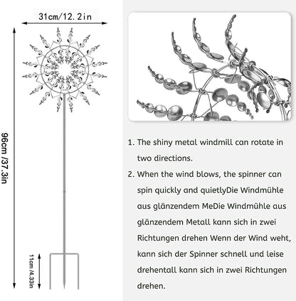 Unique and Magical Metal Windmill, 3D Wind Powered Kinetic Sculpture, Metal Wind Spinner Solar