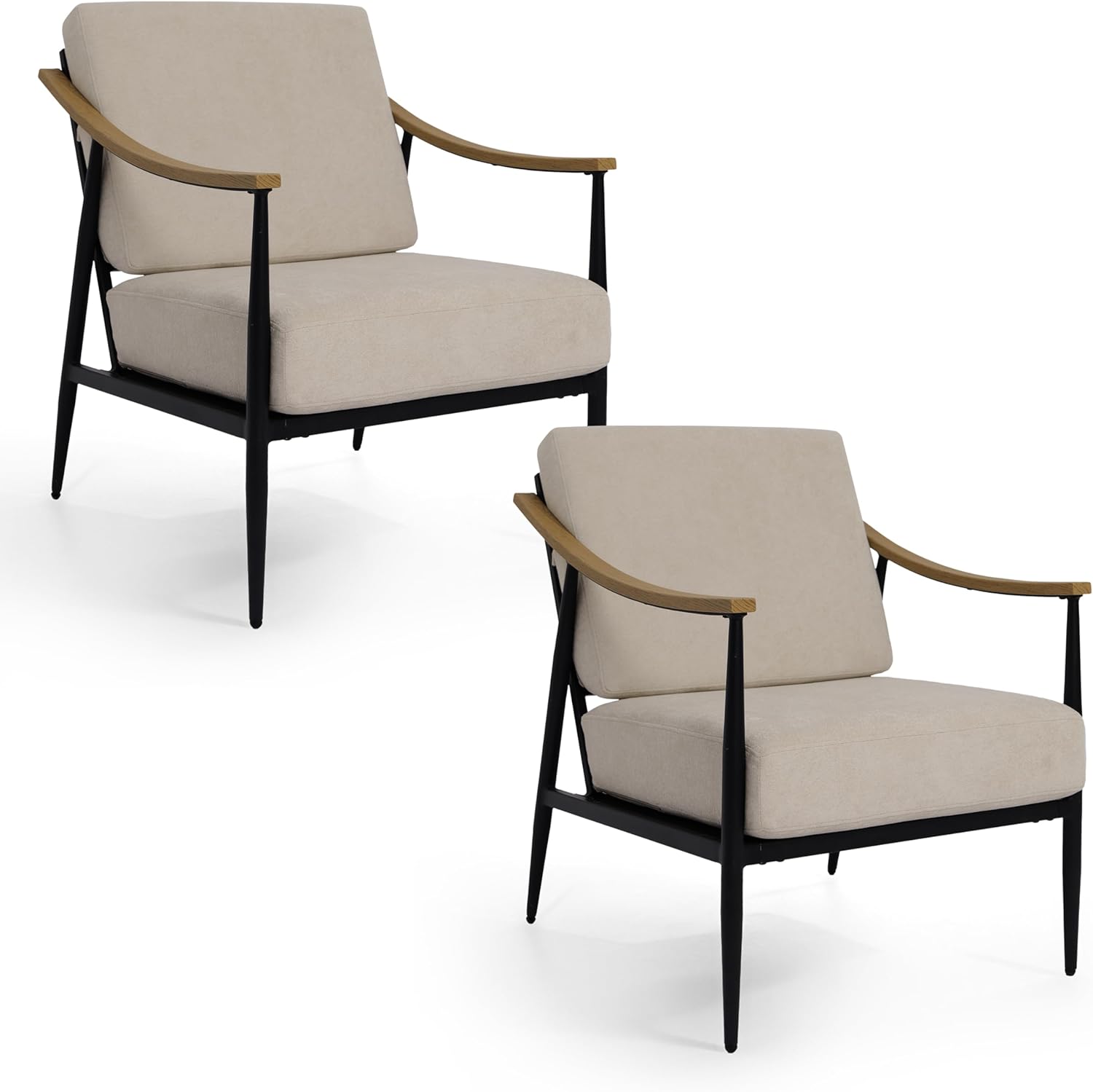 Modern Accent Chairs Set of 2 for Living Room Bedroom Mid Century Arm Chairs Upholstered Office