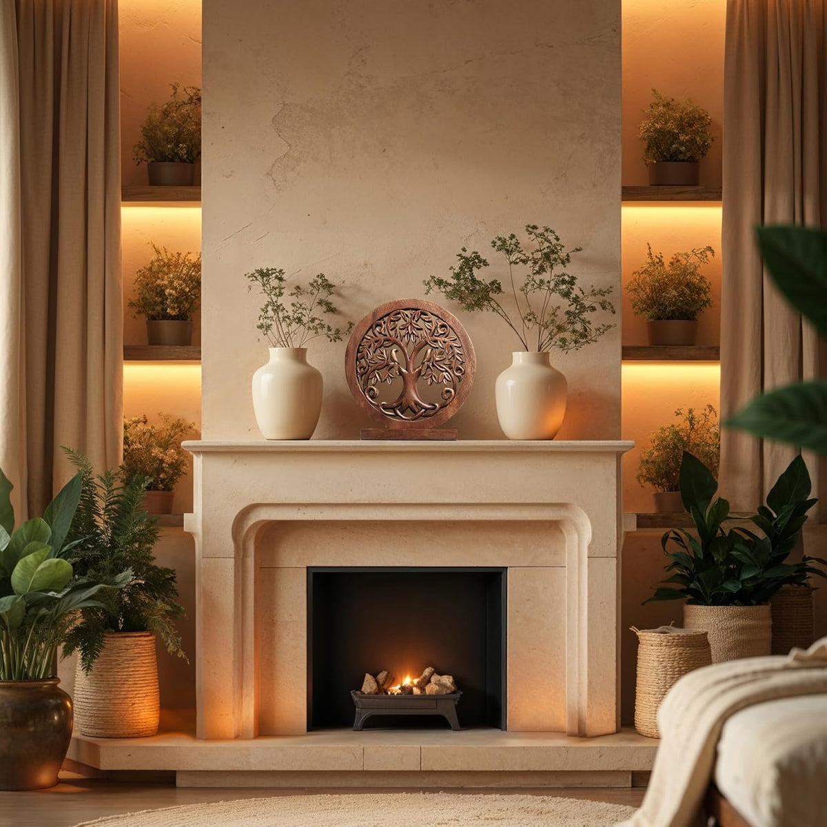 Decozen Solid Wood Tree of Life Sculpture - Home Decor, Living Room, Boho, Shelf, Coffee Table