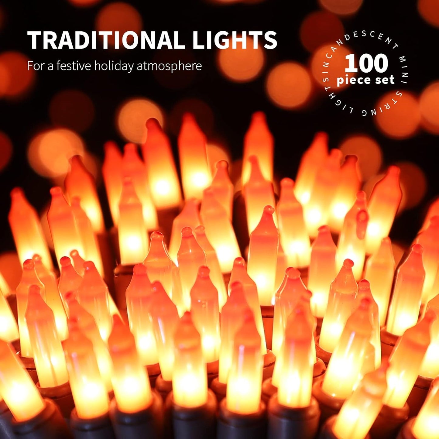100LIGHTS Orange Extra-Bright with End Connectors Halloween Decorative Lights 5.98m UL Certified