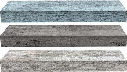 Sorbus Floating Shelves - 3 Pack 16 Inch Rustic Grey Blue Rustic Wall Shelves for Bedroom, Kitchen