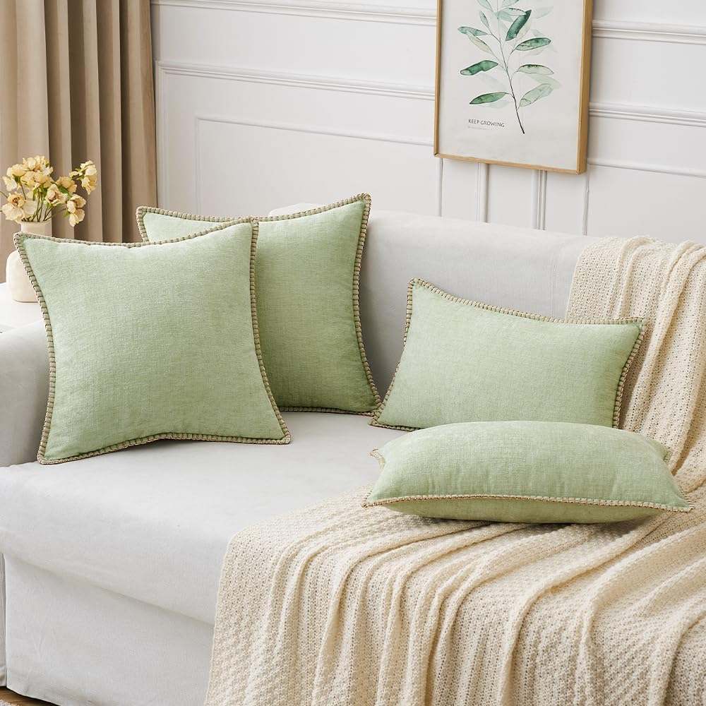 MIULEE Pack of 2 Couch Throw Pillow Covers 20x20 Inch Light Green Farmhouse Decorative Pillow