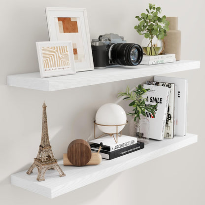 Fun Memories Floating Shelves 48 Inch Set of 2, White 48 x 9 Wall Shelves for Home Decor Storage