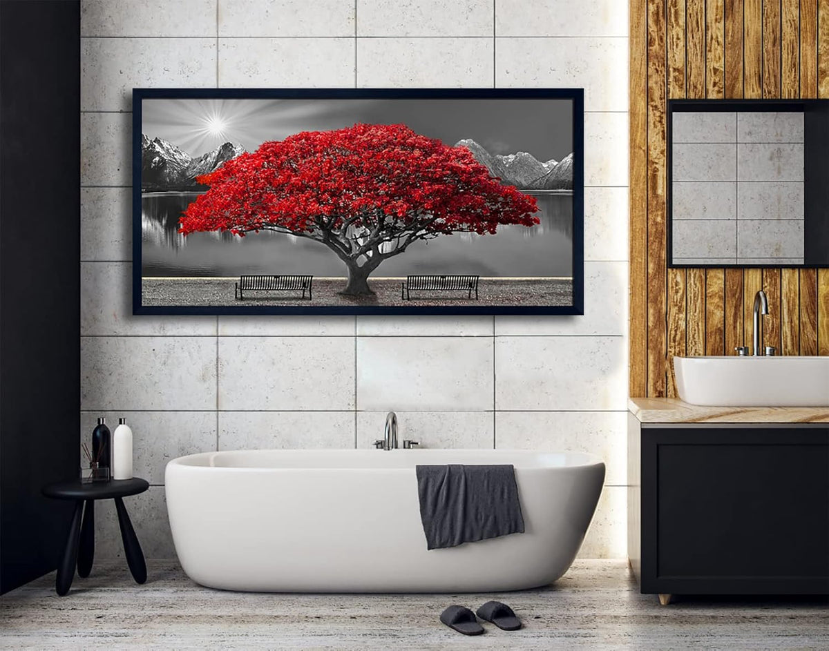 Black and White Red Tree Wall Art Canvas Print Picture Large Red Tree Landscape Modern Artwork for