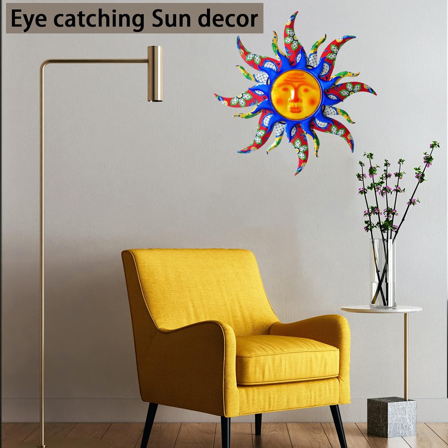 wotieuns Sun Metal Wall Art Outdoor Decor 19Inch Sun Wall Decor Suitable for Living Room Bedroom
