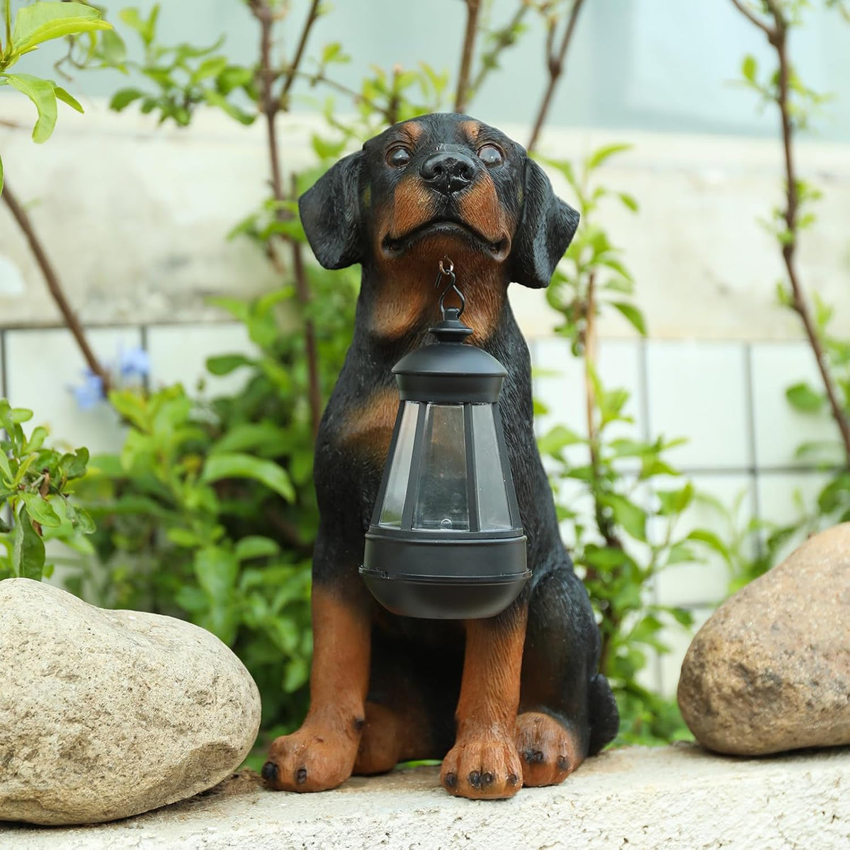 Garden Dog Statues Outdoor Decor, 13" Solar Powered LED Lights Outdoor Statue Garden Decorations