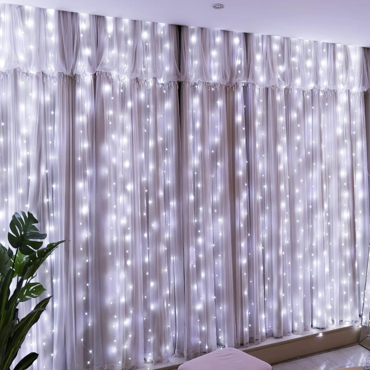 HXWEIYE 300LED Fairy Curtain Light (Upgrade Two Kinds of Light Clips) with Remote 8 Modes