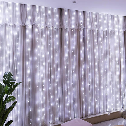 HXWEIYE 300LED Fairy Curtain Light (Upgrade Two Kinds of Light Clips) with Remote 8 Modes