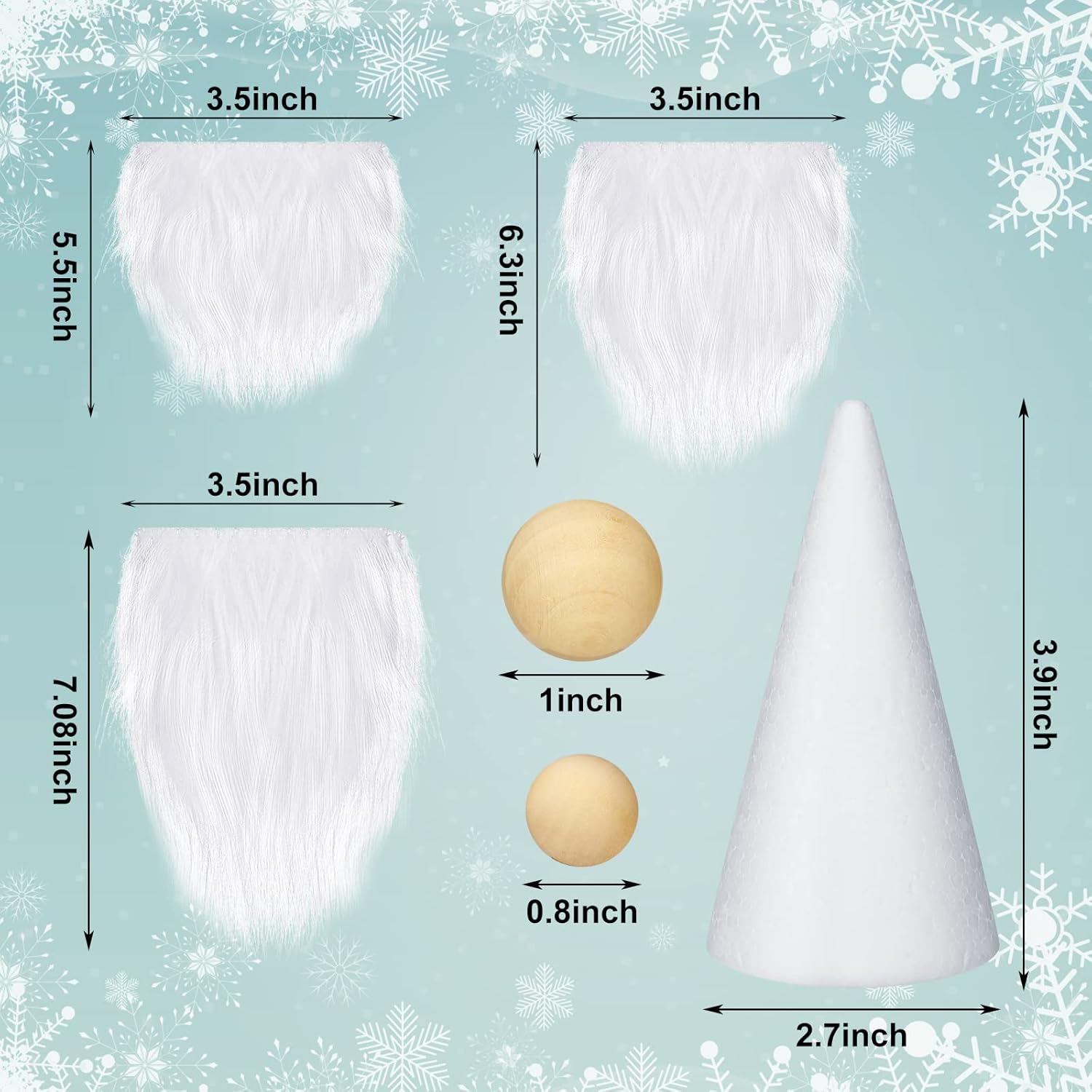 60 Pcs Gnomes Beard Sets Faux Fur Pre Cut Gnomes Beard Foam Cone Foam Handmade Wood Balls for
