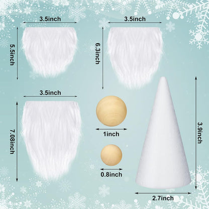60 Pcs Gnomes Beard Sets Faux Fur Pre Cut Gnomes Beard Foam Cone Foam Handmade Wood Balls for