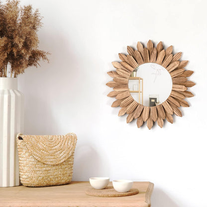 Honiway Boho Wall Decor Mirror 2 Pack Rustic Wood Mirror 12 inch Boho Mirror Home Decor Farmhouse