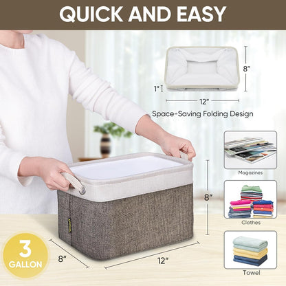 BALEINE 2 Pack Fabric Storage Bins for Shelves, Linen Storage Baskets for Organizing, Decorative