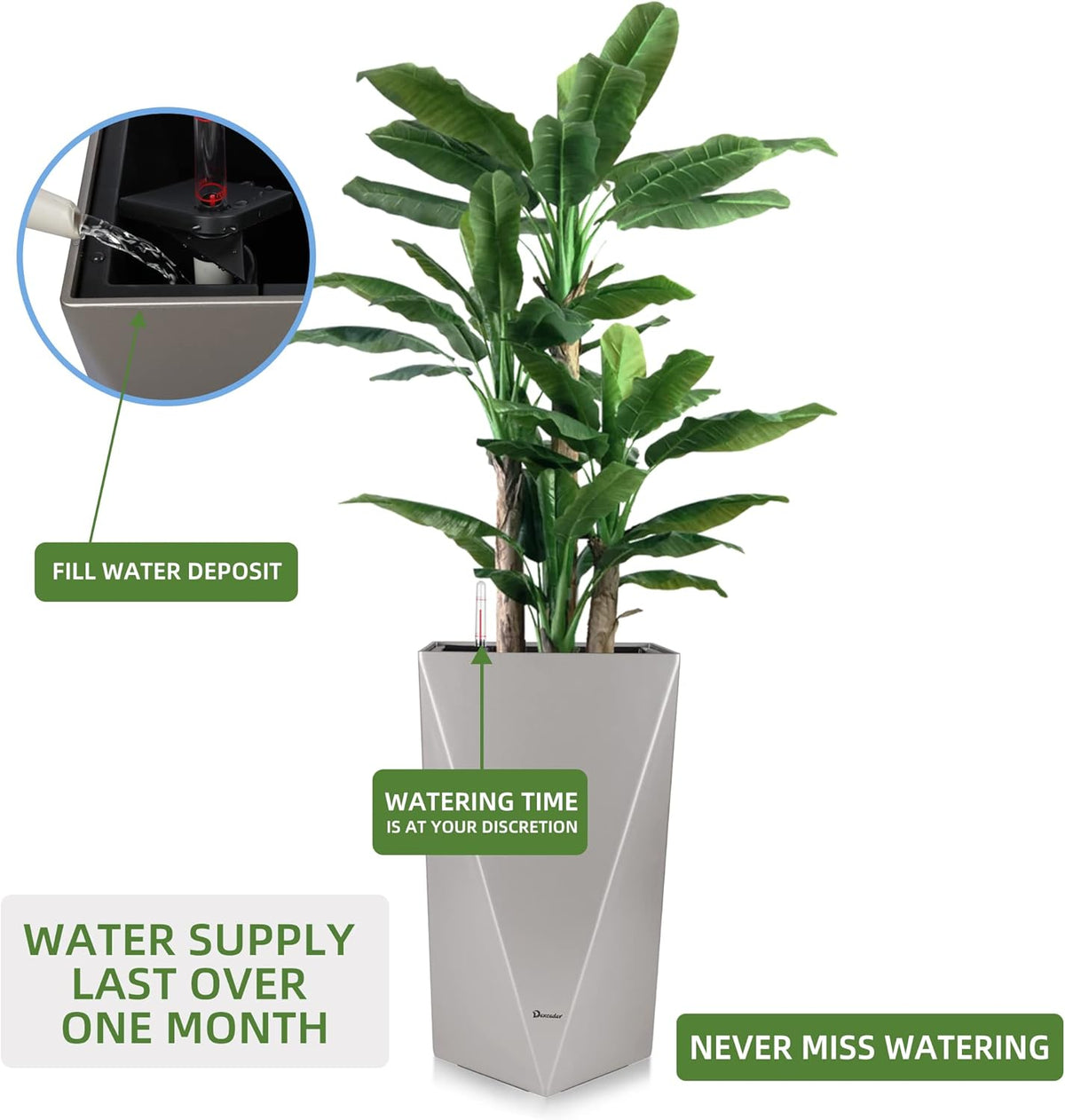Dexceder 24 Inches Tall Self Watering Planter Diamond Metallic Matte Indoor Outdoor, Thickened