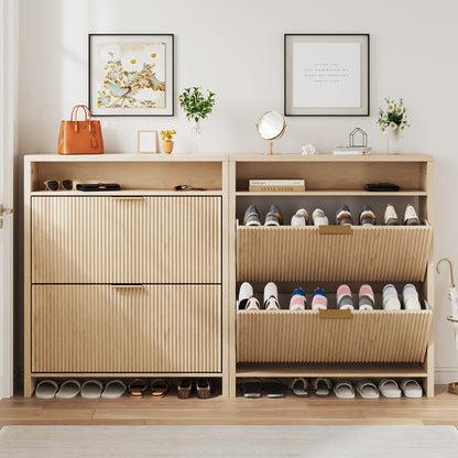 Angel Sar 31.5" Fluted Shoe Cabinet Storage for Entryway