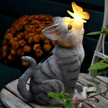 Cat Garden Figurines Outdoor Decor Solar Statue with LED Lights for Patio Lawn Yard Art Decoration