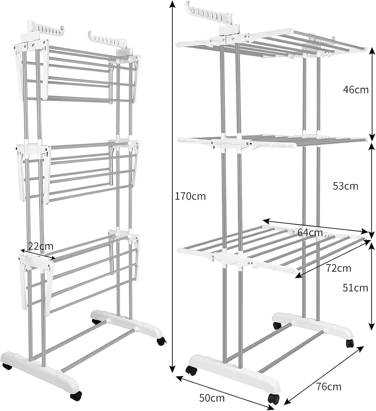 Bigzzia Clothes Drying Rack, Folding Stainless Steel Drying Rack Clothing Indoor Outdoor