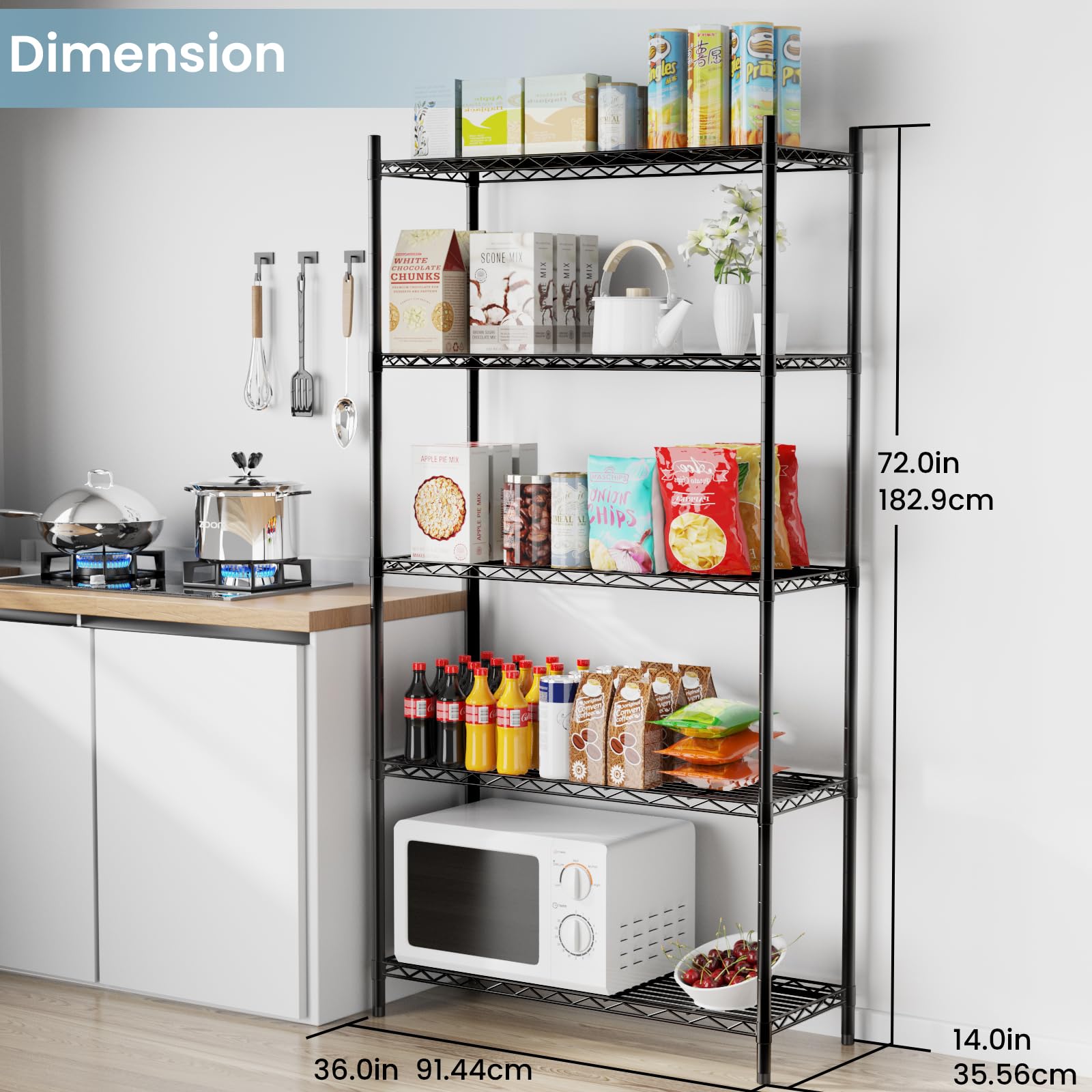 Whitmor 5-Wire Shelving Unit, Metal Storage Shelves, Durable Heavy Duty Shelf, Easy Assembly for
