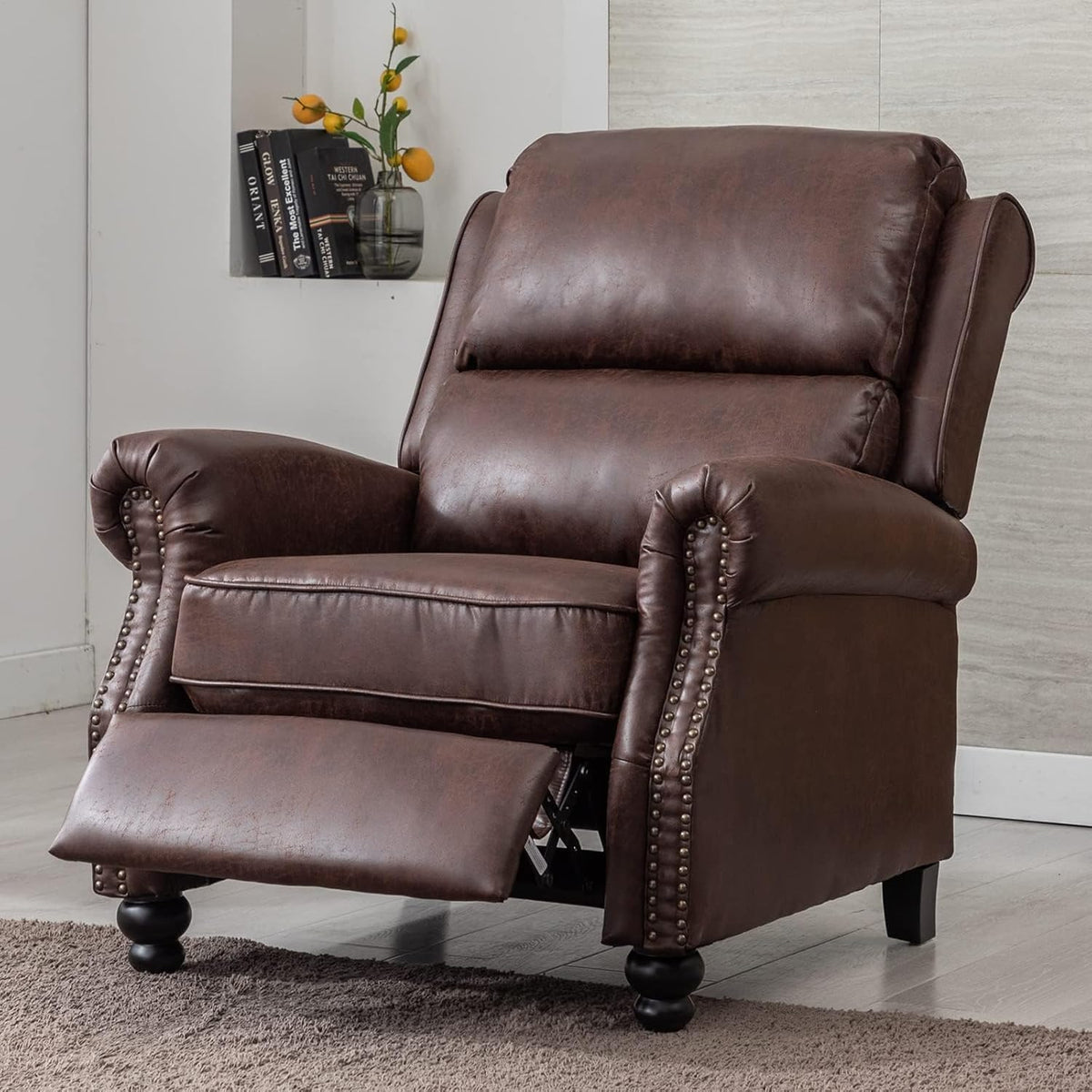 CANMOV Pushback Recliner Chair Set of 2，Leather Armchair Push Back Recliner with Rivet Decoration