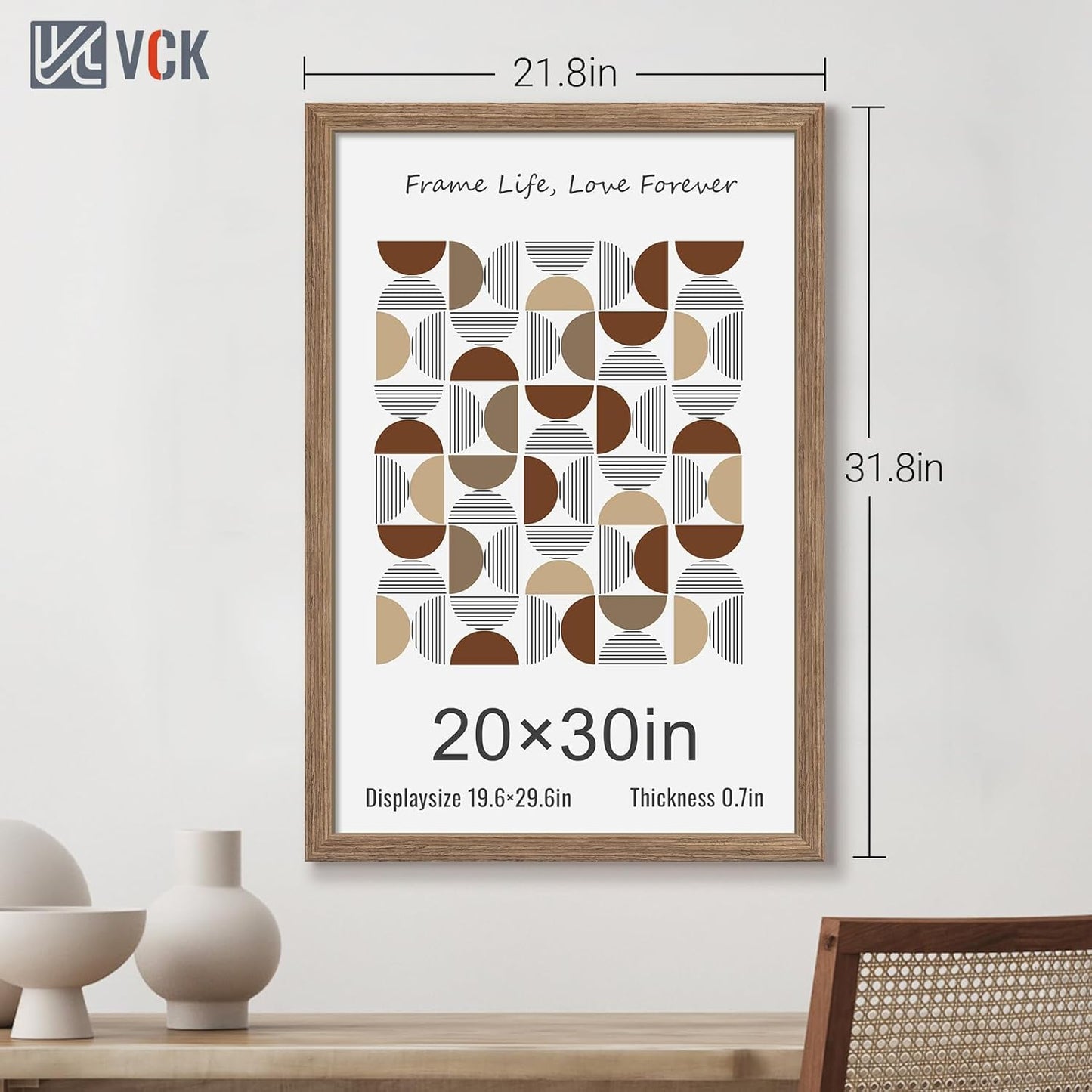 VCK 20x30 Frame 3 Pack - Brown Walnut, Natural Textured Solid Wood Poster Picture Frame, Wall
