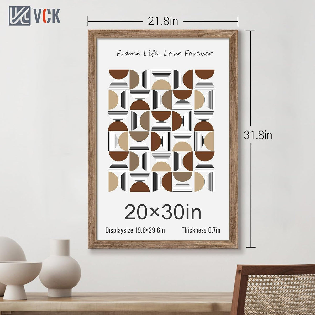 VCK 20x30 Frame 3 Pack - Brown Walnut, Natural Textured Solid Wood Poster Picture Frame, Wall