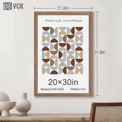 VCK 20x30 Frame 3 Pack - Brown Walnut, Natural Textured Solid Wood Poster Picture Frame, Wall
