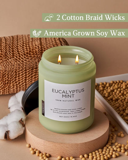 M&SENSE Eucalyptus & Mint Candles for Home Scented, 19.4oz 110 Hours Burn Soy Aromatherapy Candle