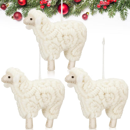 Jenaai 3 Pieces Felt Sheep Christmas Ornaments Sheep Decorative Hanging Ornaments Vintage Farm