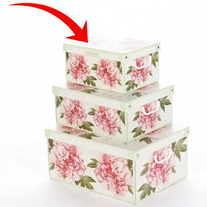 Lavatelli: Storage Box: Small - Peony - Lid & Side Handles, Decorative Cardboard Organizer