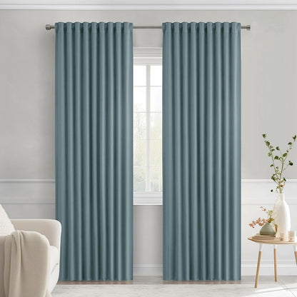 MIULEE Greyish Blue Back Tab Blackout Curtains 84 Inch Length 2 Panels Set for Living Room Bedroom