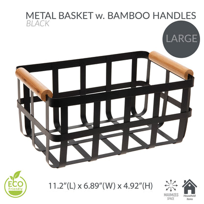 Simplify 2 Pack Rectangular Metal Storage Basket with Bamboo Handles | Large | Farmhouse Style Wire