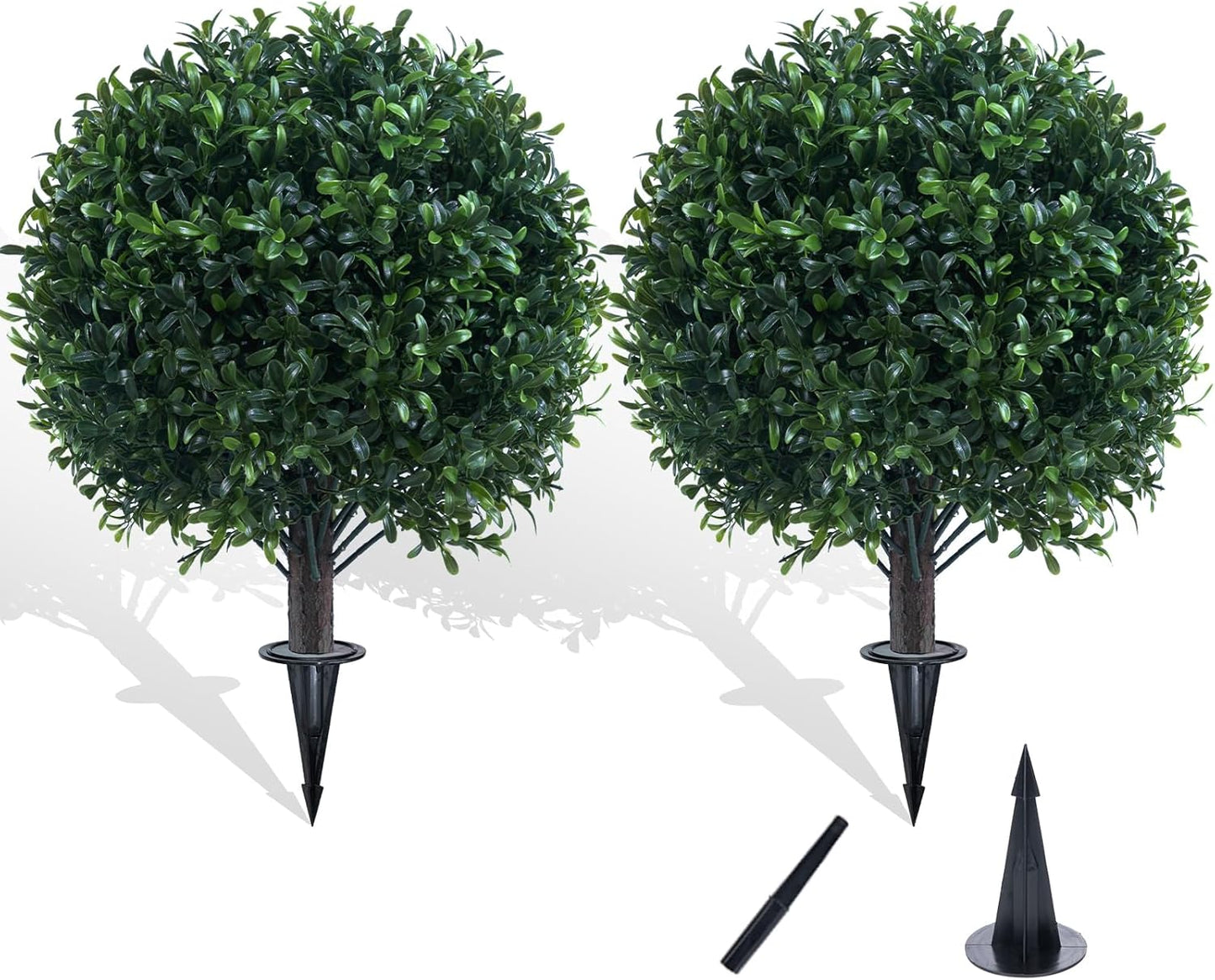 Artificial Boxwood Topiary Ball Bush for Outdoor with Spike, UV Resistant Faux Boxwood Ball Tree