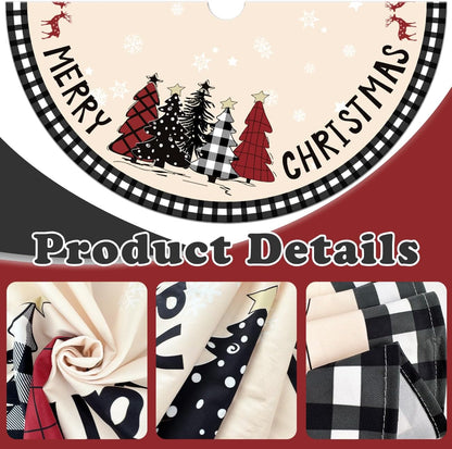Christmas Tree Skirt 48 Inches Black White Buffalo Plaid Xmas Tree Skirt with Snowflake Merry