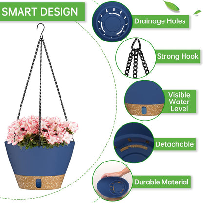ZMTECH 2 Pack 10 Inch Hanging Planters for Outdoor Plants, Hanging Pots for Plants Indoor with