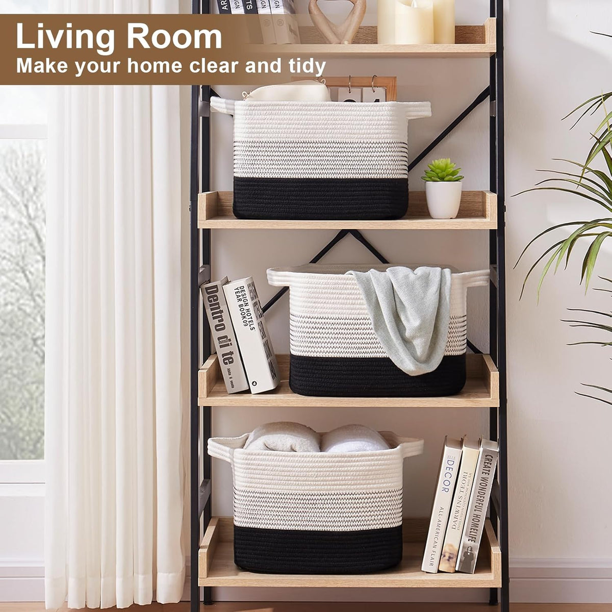 Storage Basket for Organizing, Woven Baskets for Storage, Rectangle Decorative Baskets for Shleves