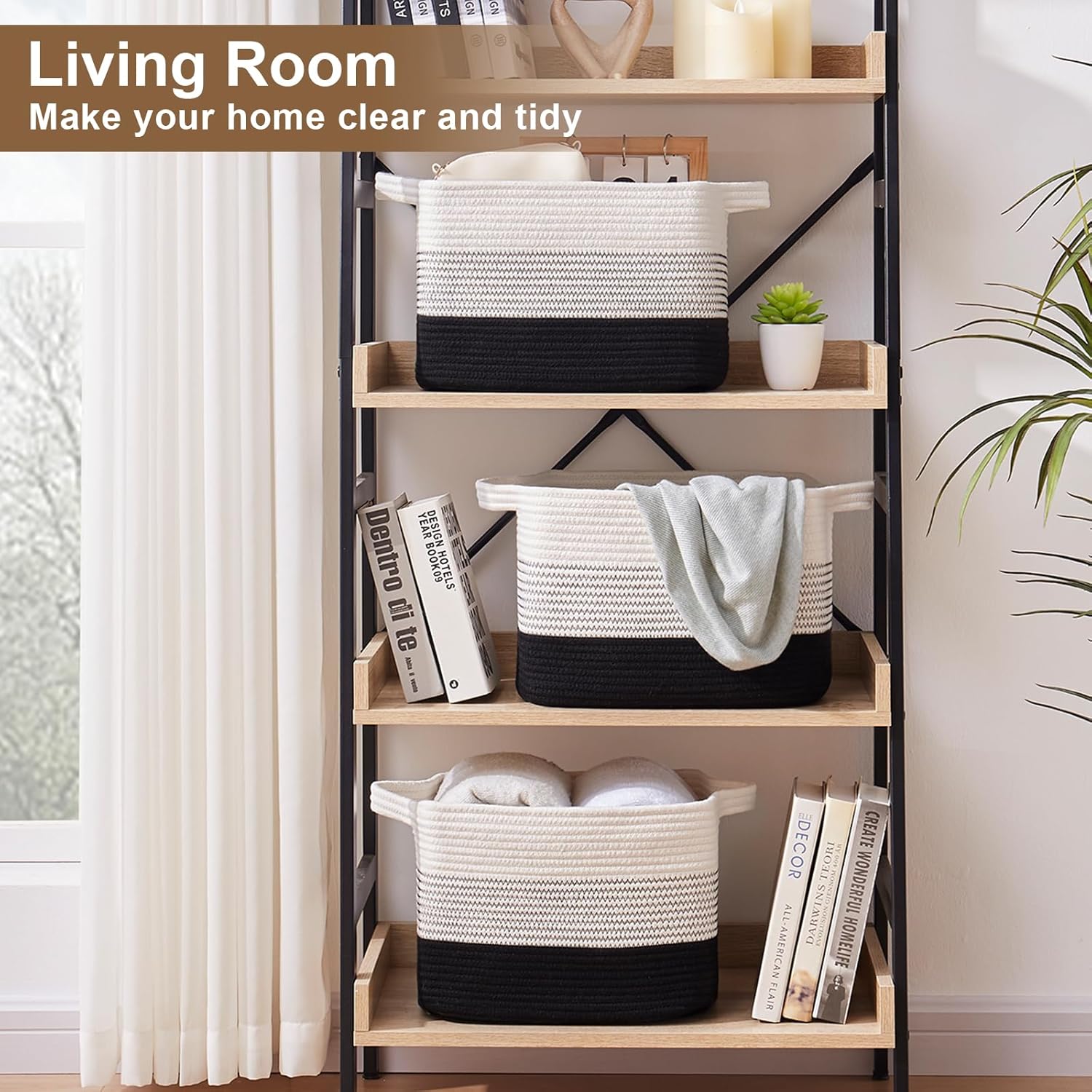 Storage Basket for Organizing, Woven Baskets for Storage, Rectangle Decorative Baskets for Shleves