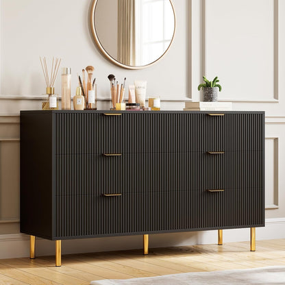 GAOMON 6 Drawer Dresser, Wood Chest of Drawers Organizer Storage with Gold Handle, Large Storage