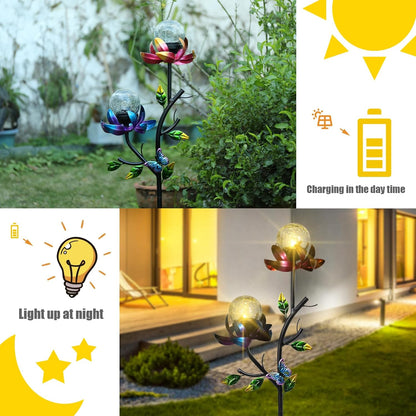 VCUTEKA Solar Garden Light Solar Flowers Light with LED Crackle Glass Globe Solar Lights Outdoor